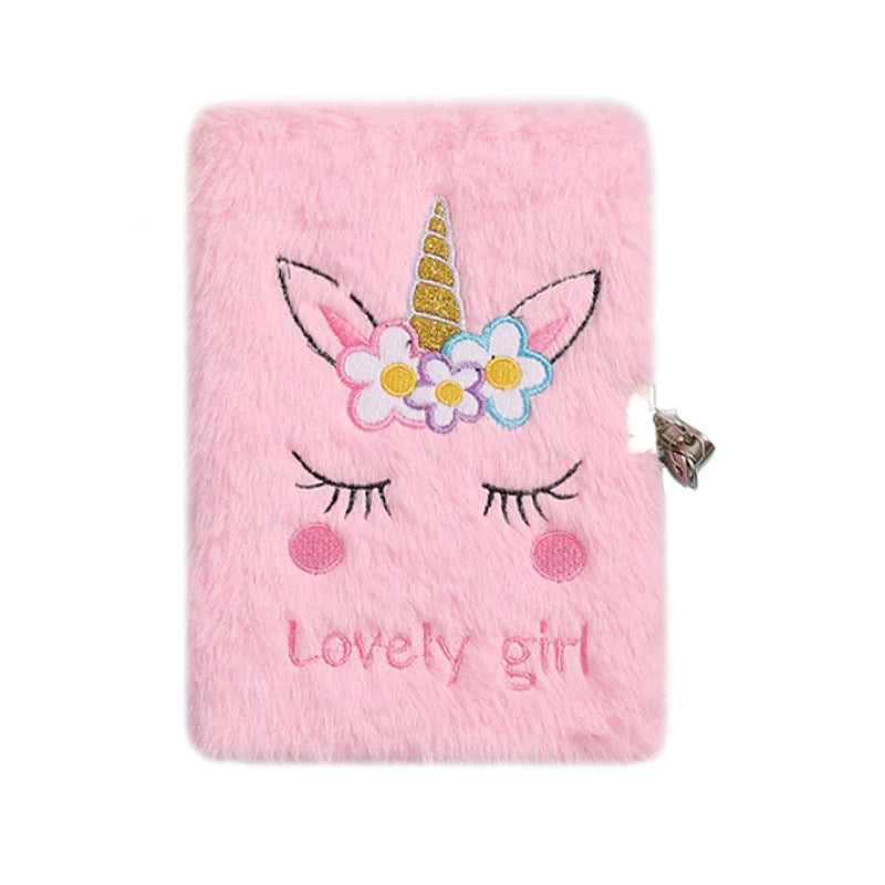 Wholesale Children' s A5 Cartoon Unicorn Lockable Plush Notebook